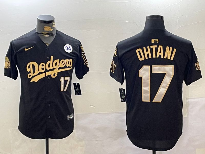 Men Los Angeles Dodgers 17 Ohtani Black Gold Game 2024 Nike MLB Jersey style 12022